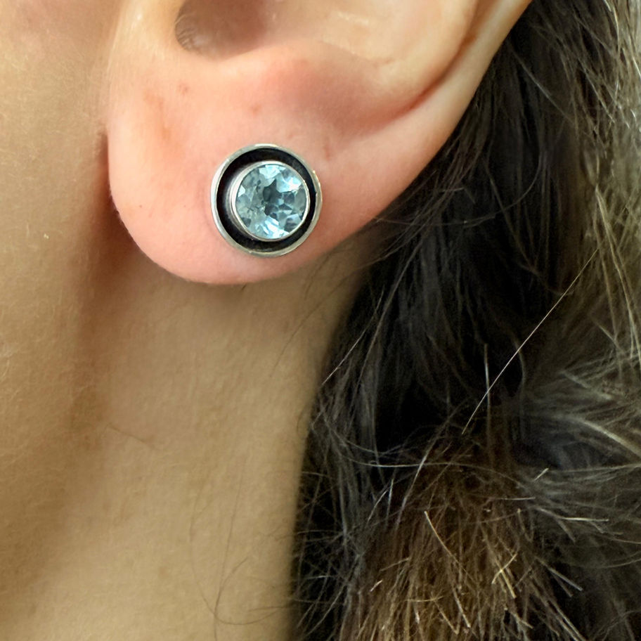 Blue Topaz Double Bezel Earrings