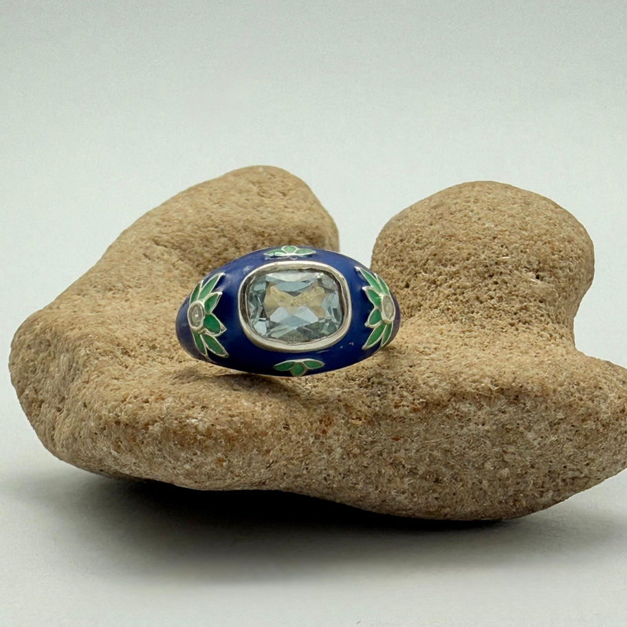 Blue Topaz Enamel Ring