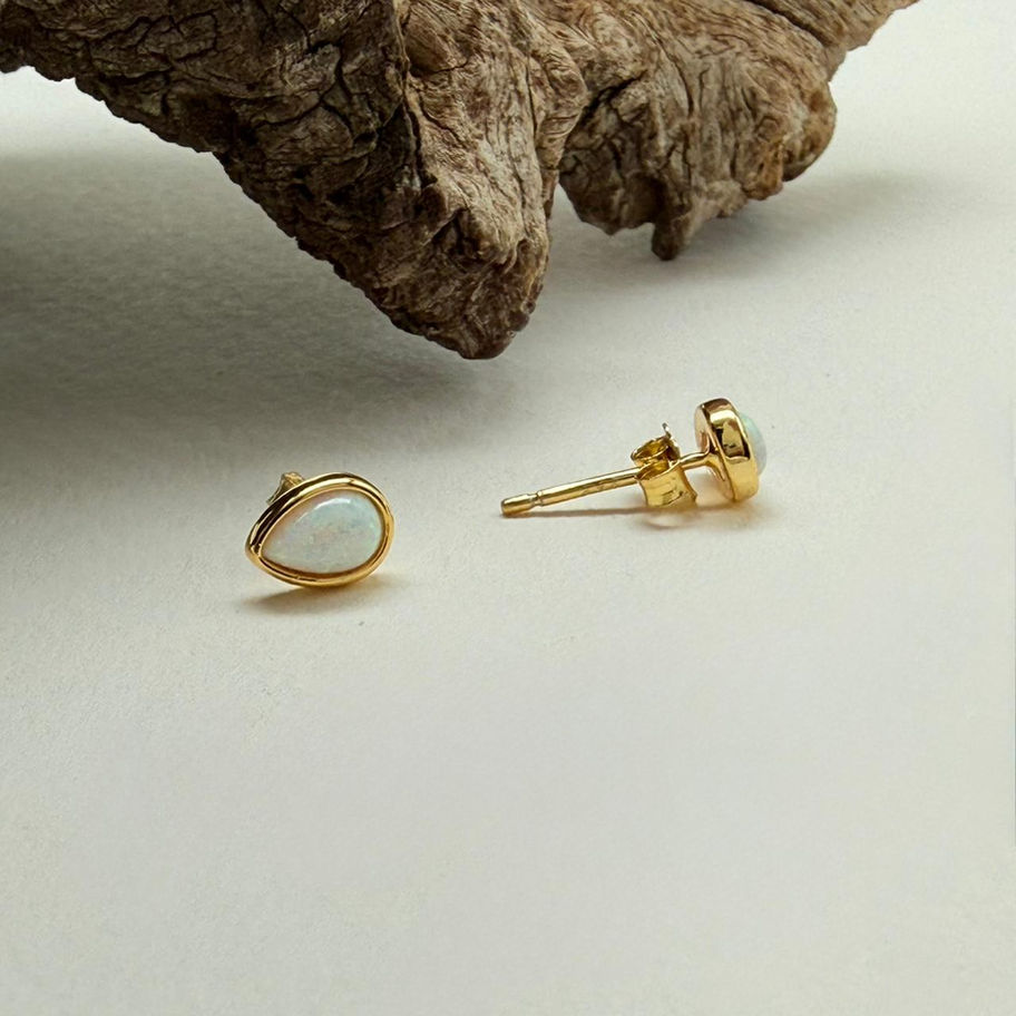 Opalite Gold Plated Pear Earrings