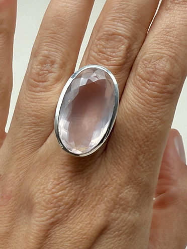 Faceted Rose Quartz Large Oval Ring