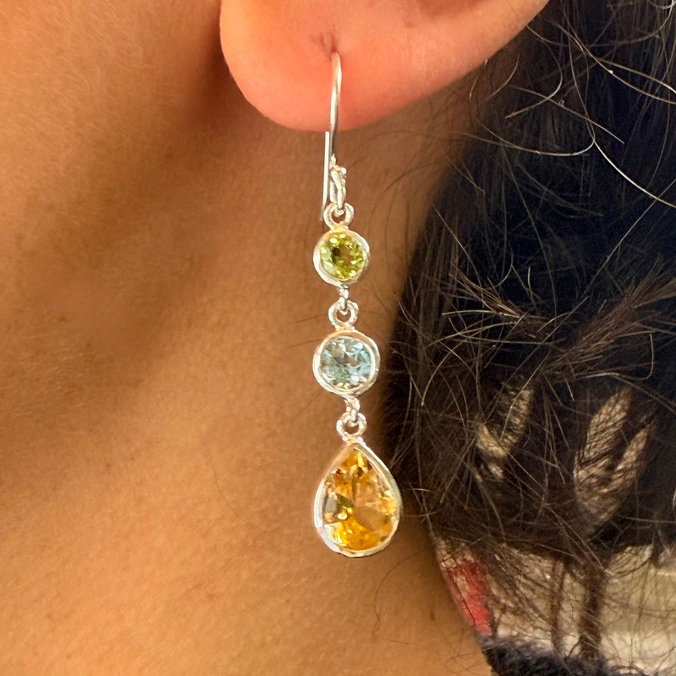 Peridot, Blue Topaz and Citrine Earrings