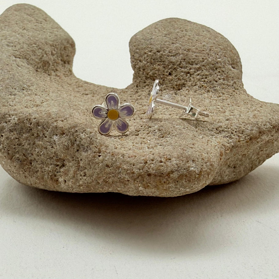Lilac and Yellow Enamel Flower Earrings