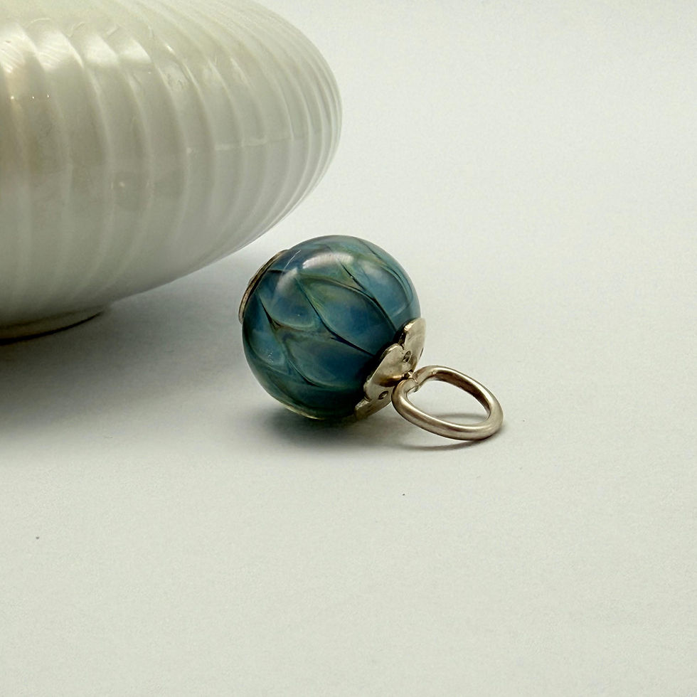 Blue Leaf Lamp Work Glass Pendant