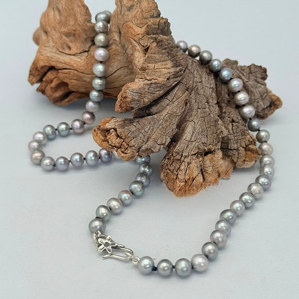 Grey Pearl Necklace with Flower Clasp