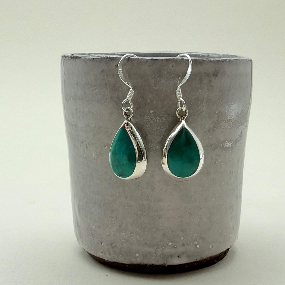 Turquoise Teardrop Earrings with Mother of Pearl Backing
