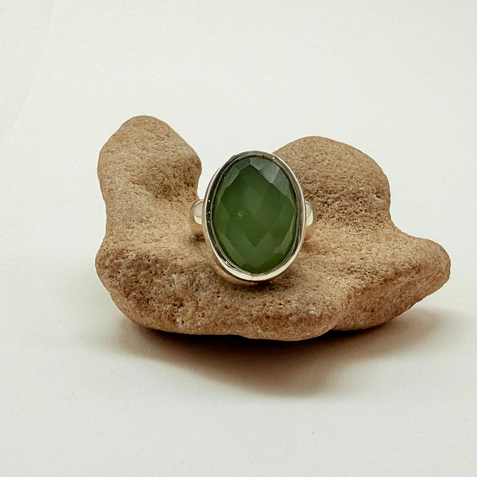 Oval Faceted Green Aqua Calci Ring