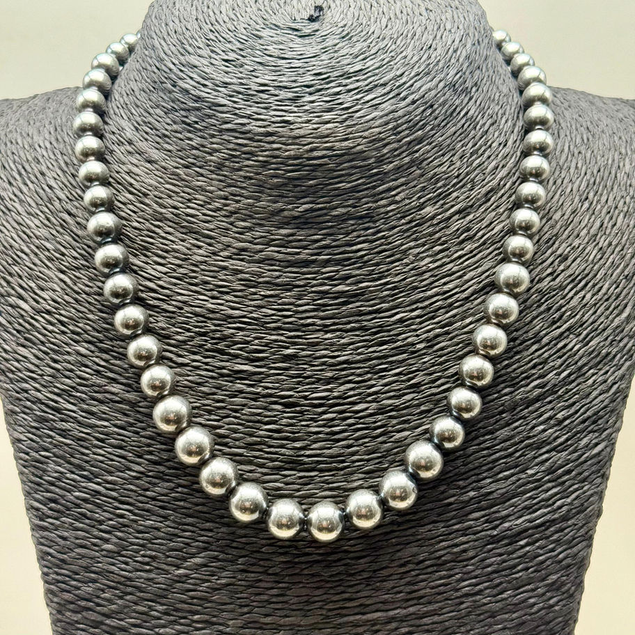Graduated Oxidised Hollow Silver Ball Necklace