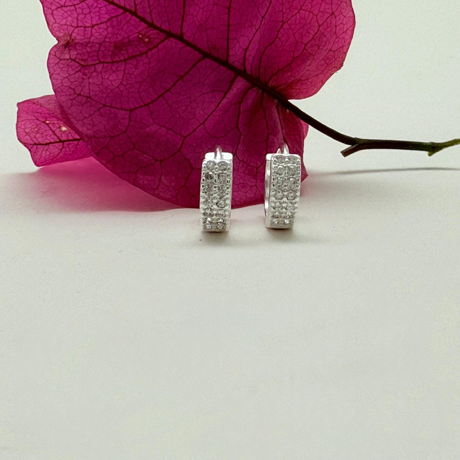 Double Row Pave Huggie Earrings