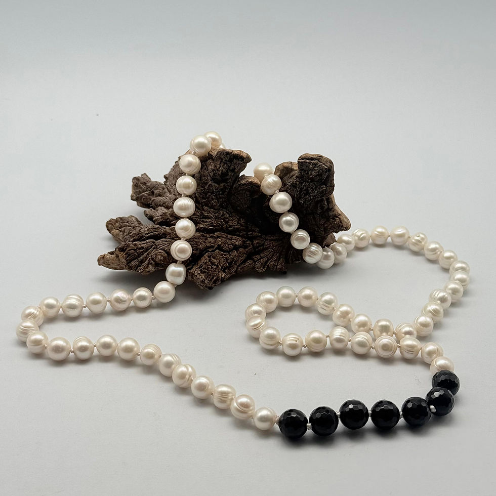 Long Onyx and Pearl Necklace