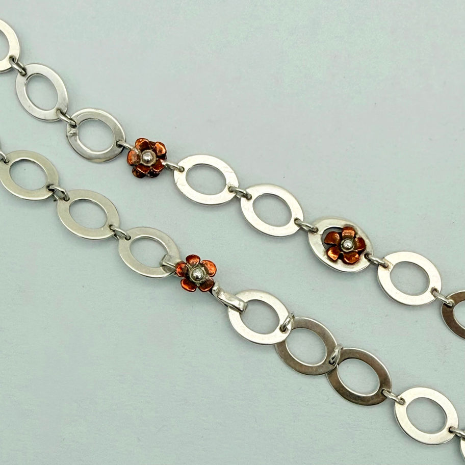Long Oval Link Necklace with Copper Flower Detail