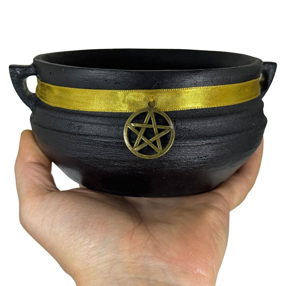 Miniatura: Caldeirão Resina Bruxa Wicca Preto Com Faixa Dourada Pentagrama 400ml