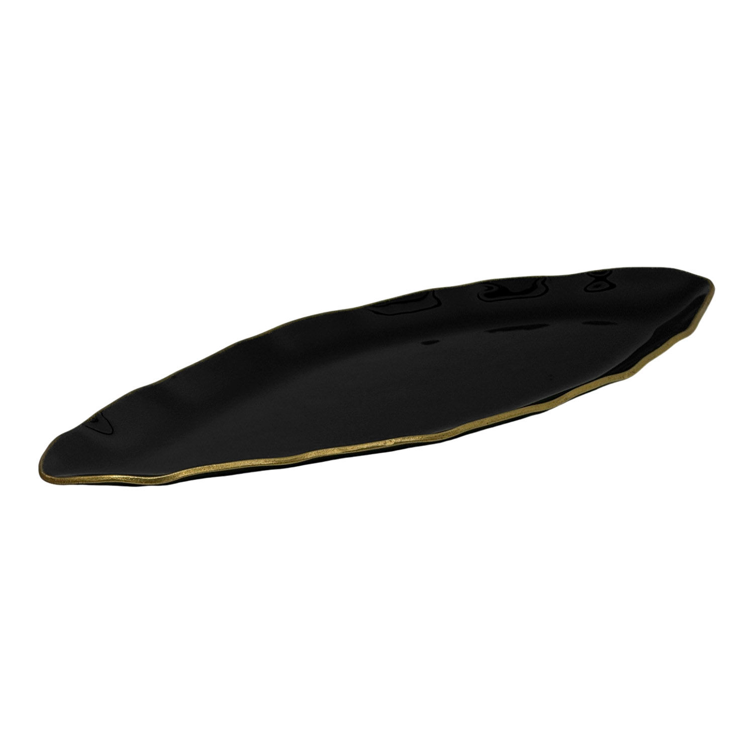 Bandeja Vidro Orgânica Para Sala Cozinha Lavabo Preto 33cm