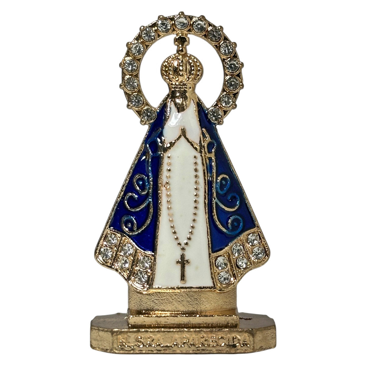 Nossa Senhora Aparecida Mini Metal Dourado C/ Azul E Branco