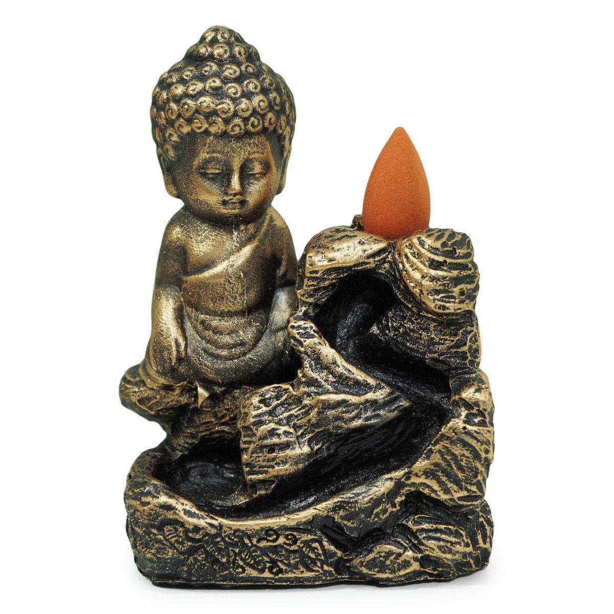 Incensário Buda Menino Monge Cascata Fumaça Zen + 5 Cones