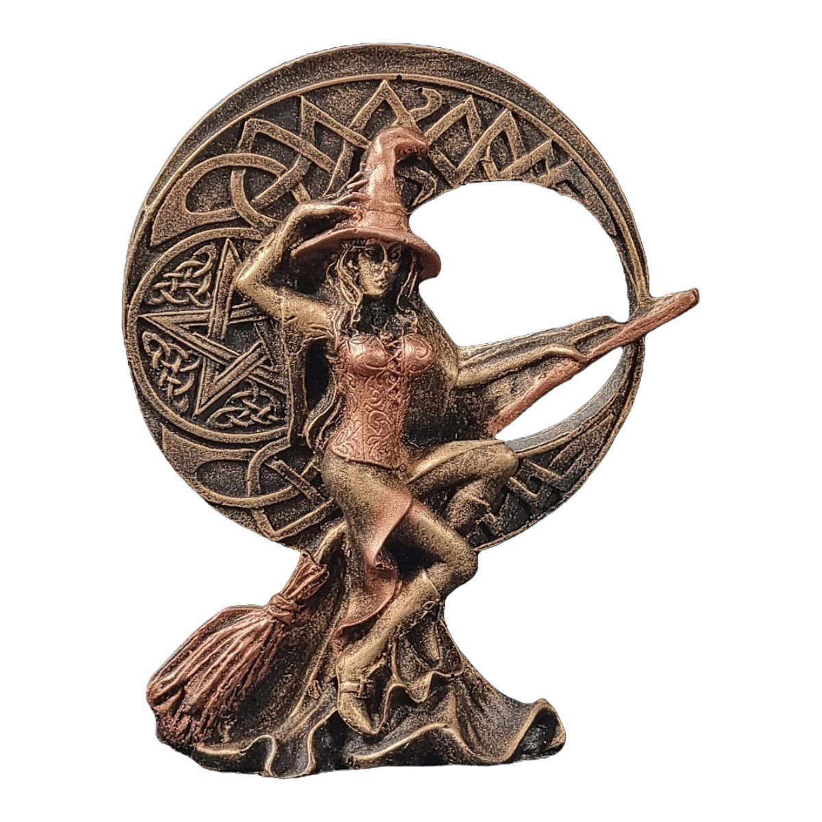 Bruxa Imagem Bruxinha Lua Wicca Pentagrama Dourado C/ Bronze