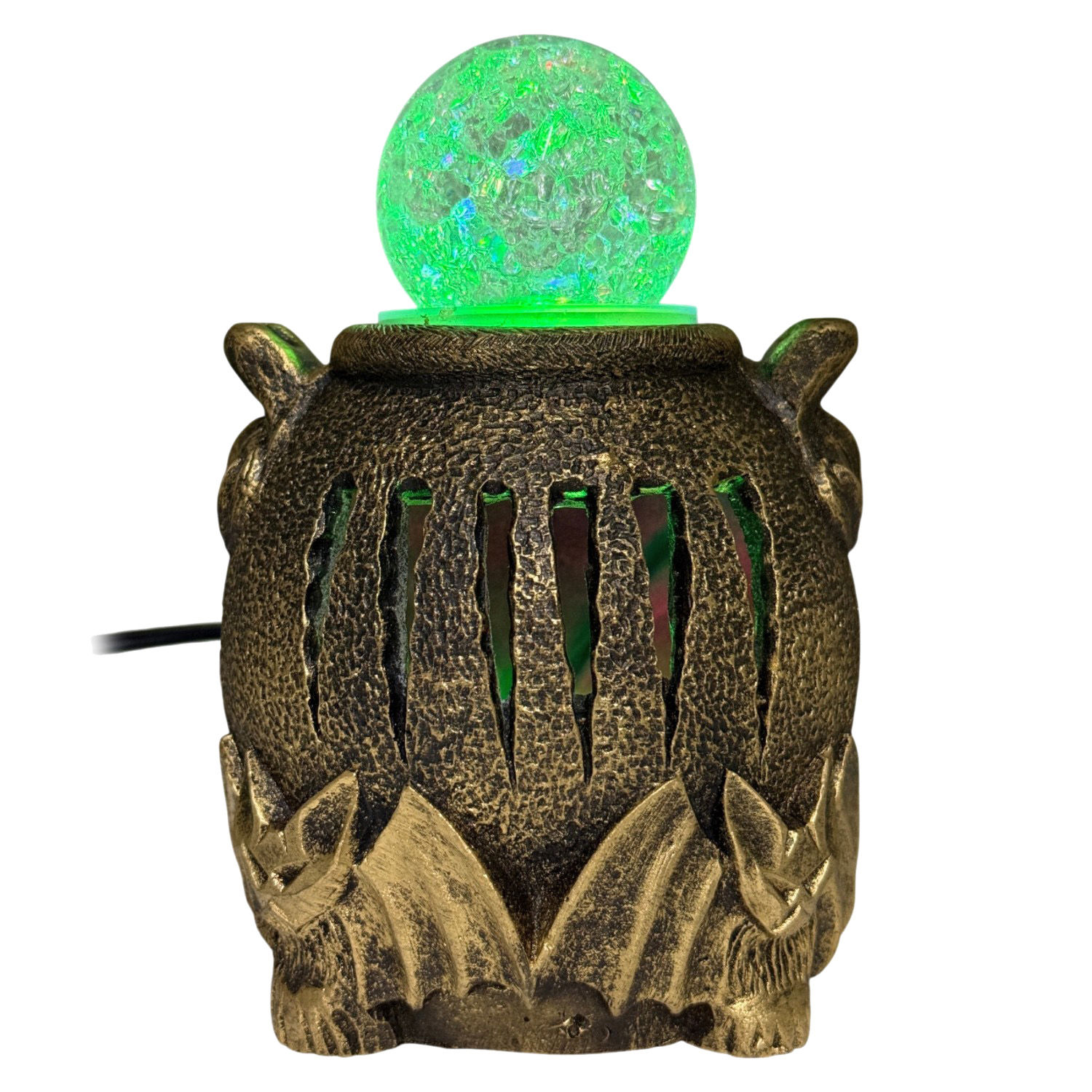 Caldeirão Bruxa Resina Com Bola De Vidro E Luz LED Colorido