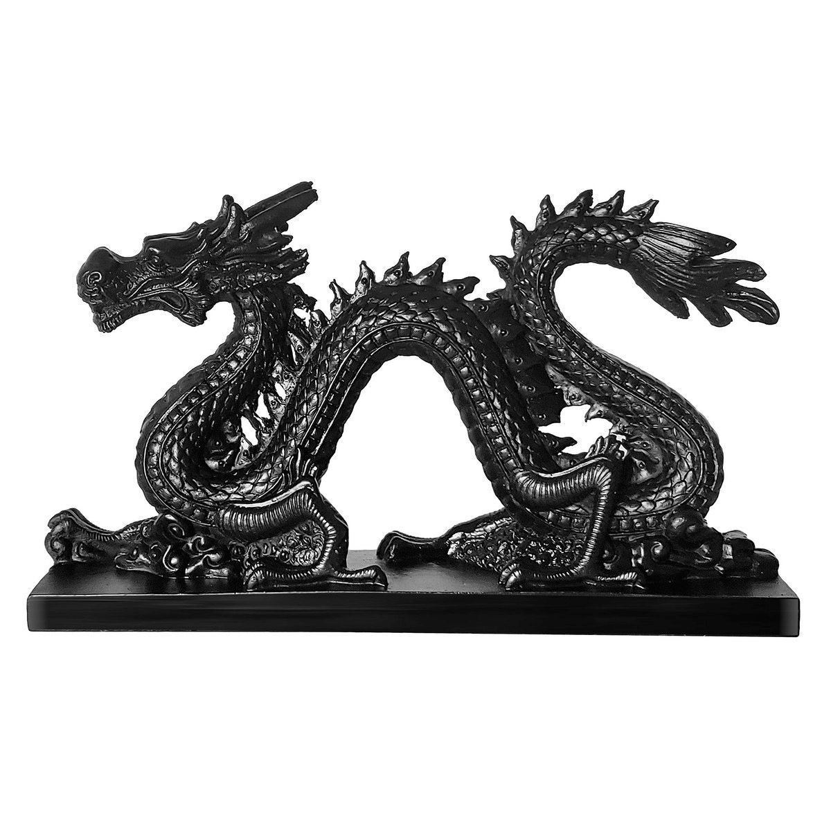 Dragão Chinês Com Base GG Enfeite Decoração de Resina Preto