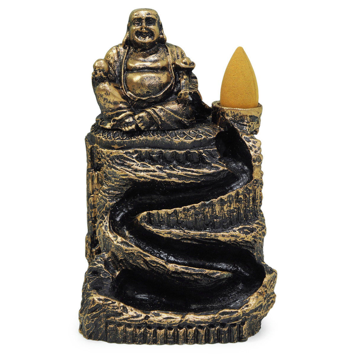 Incensário Buda Chinês Fumaça Invertida Cascata + 5 Cones