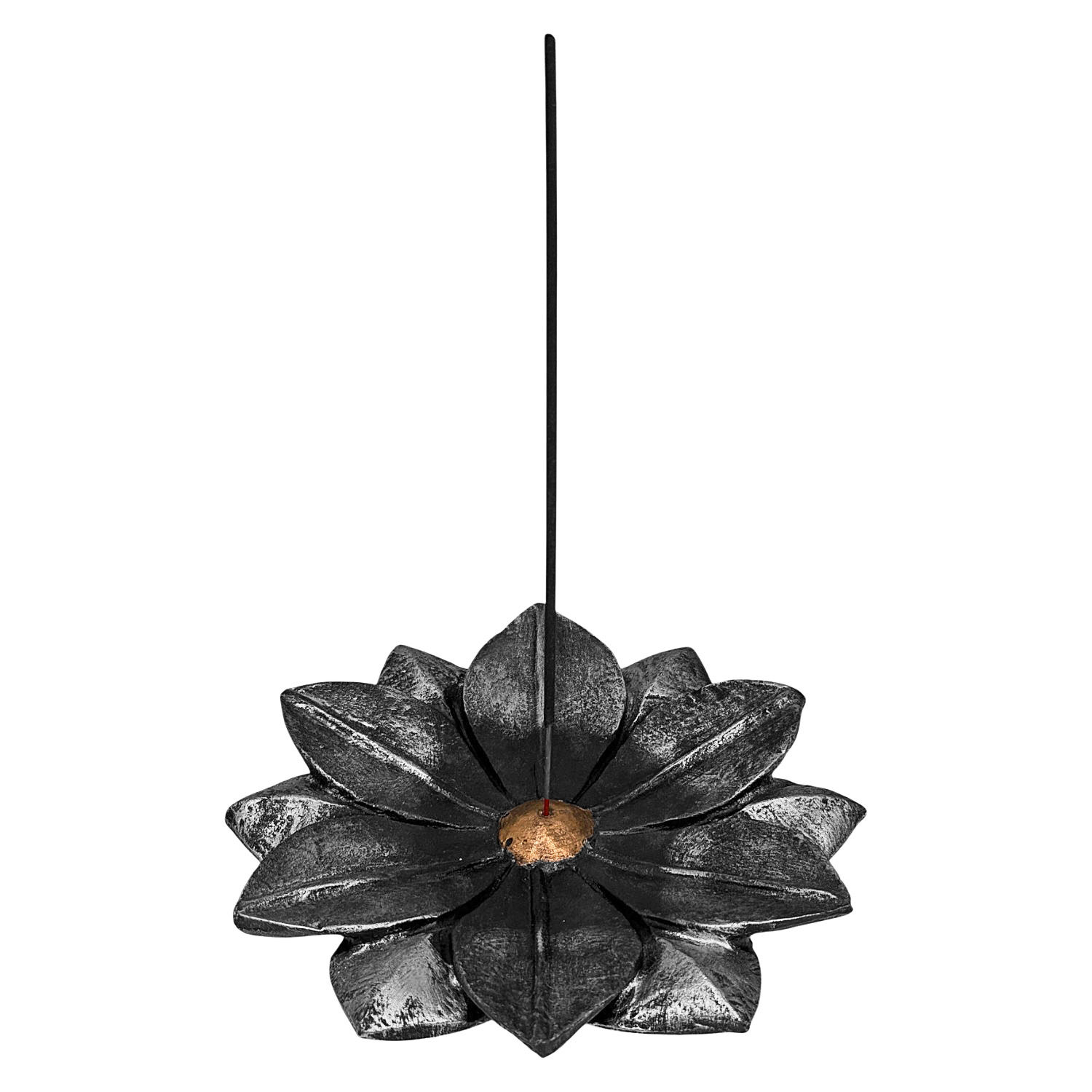 Incensário Jardim Zen Flor Pratinho Em Resina Prateado 18cm
