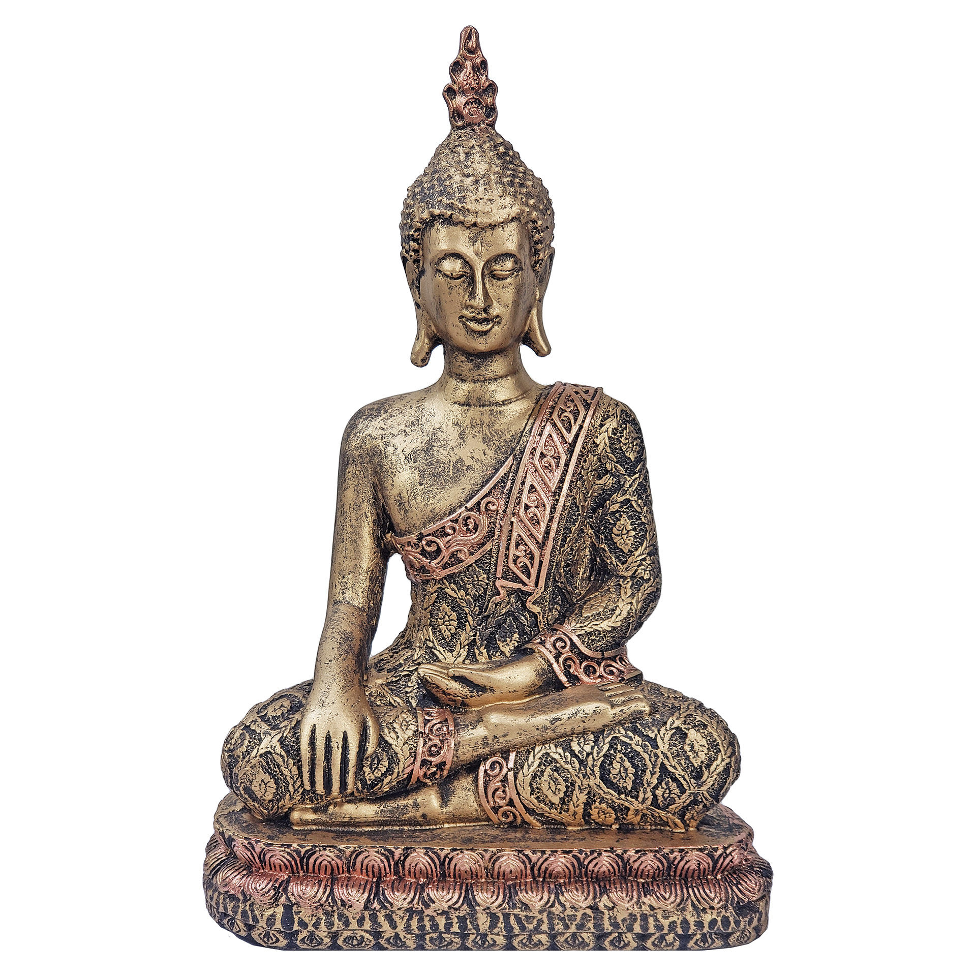 Buda Tibetano Hindu Estátua Grande Resina Dourado C/ Bronze