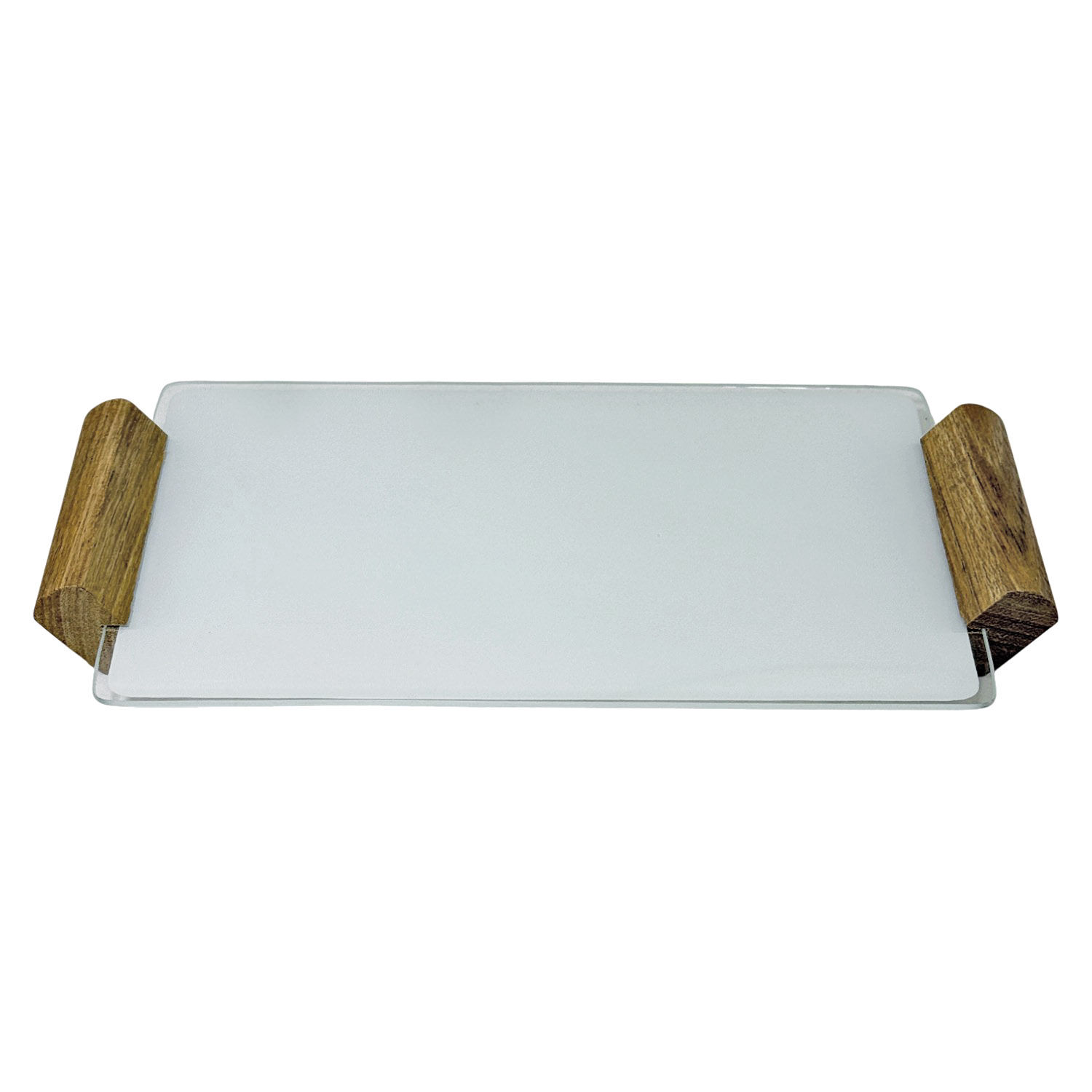 Bandeja Em Vidro Alça Decorativa Lavabo Cozinha Branco 25x15