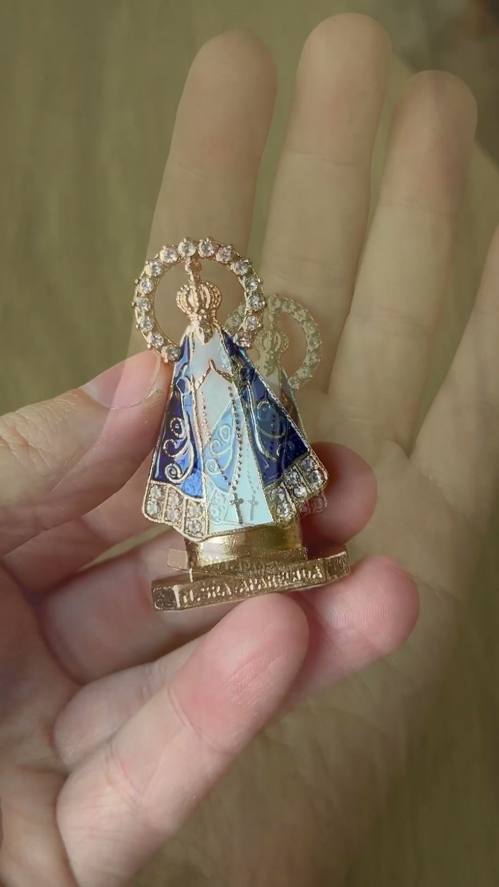 Miniatura: Nossa Senhora Aparecida Mini Metal Dourado C/ Azul E Branco