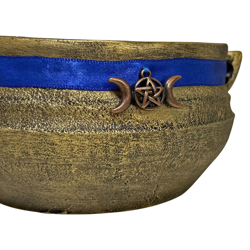 Miniatura: Caldeirão Resina Bruxa Wicca Dourado Com Faixa Azul Triluna Bronze 400ml