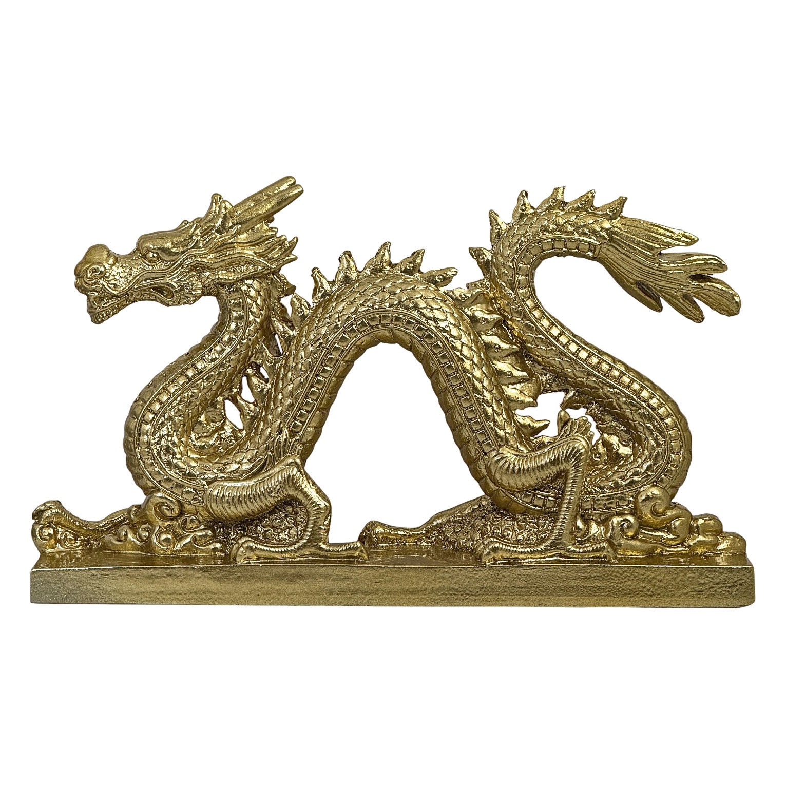 Dragão Chinês Com Base GG Enfeite Decoração de Resina Dourado