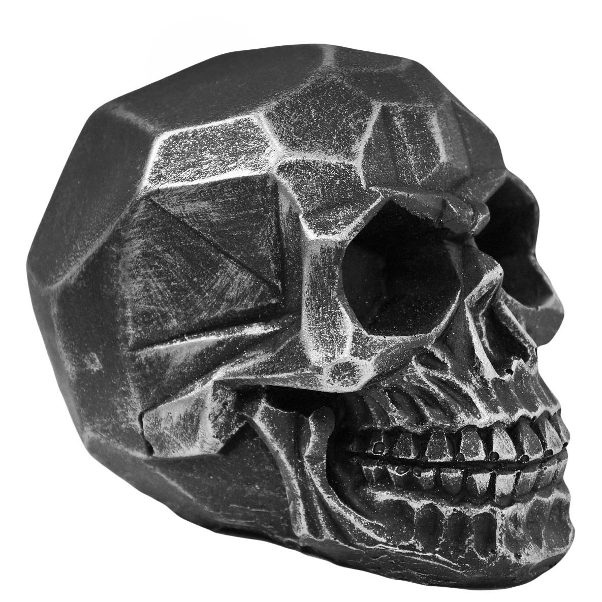 Crânio 3D Geométrico Caveira Resina Escultura Resina Prata