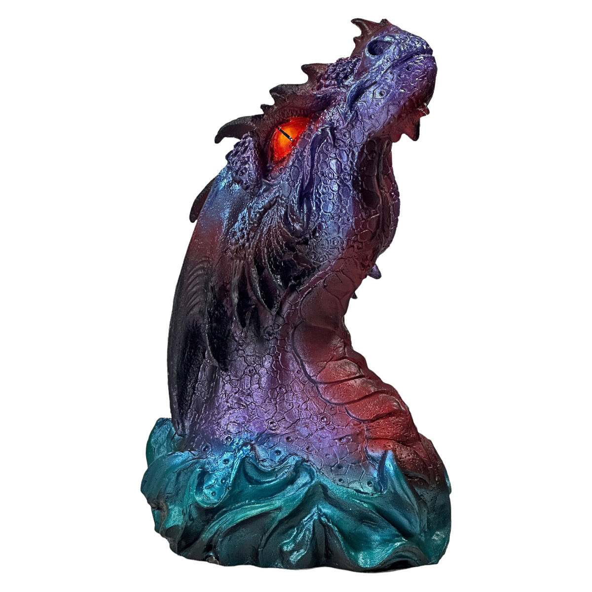 Incensário Vareta De Dragão Cabeça Vertical Resina Roxo 33cm