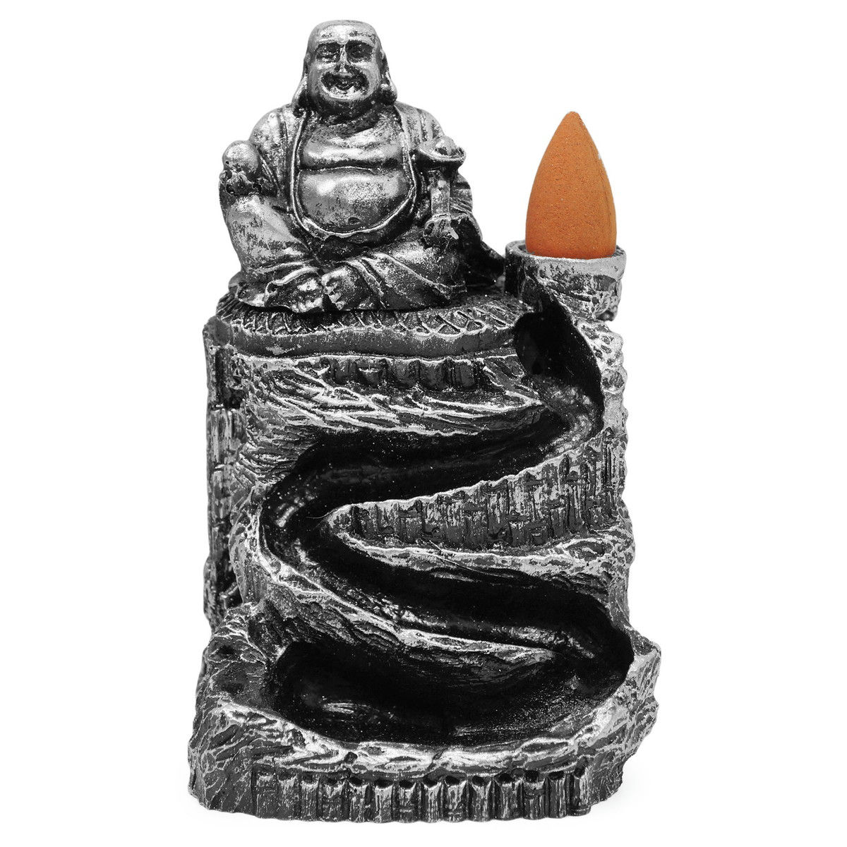 Incensário Cascata Buda Chinês Fumaça Invertida + 5 Cones