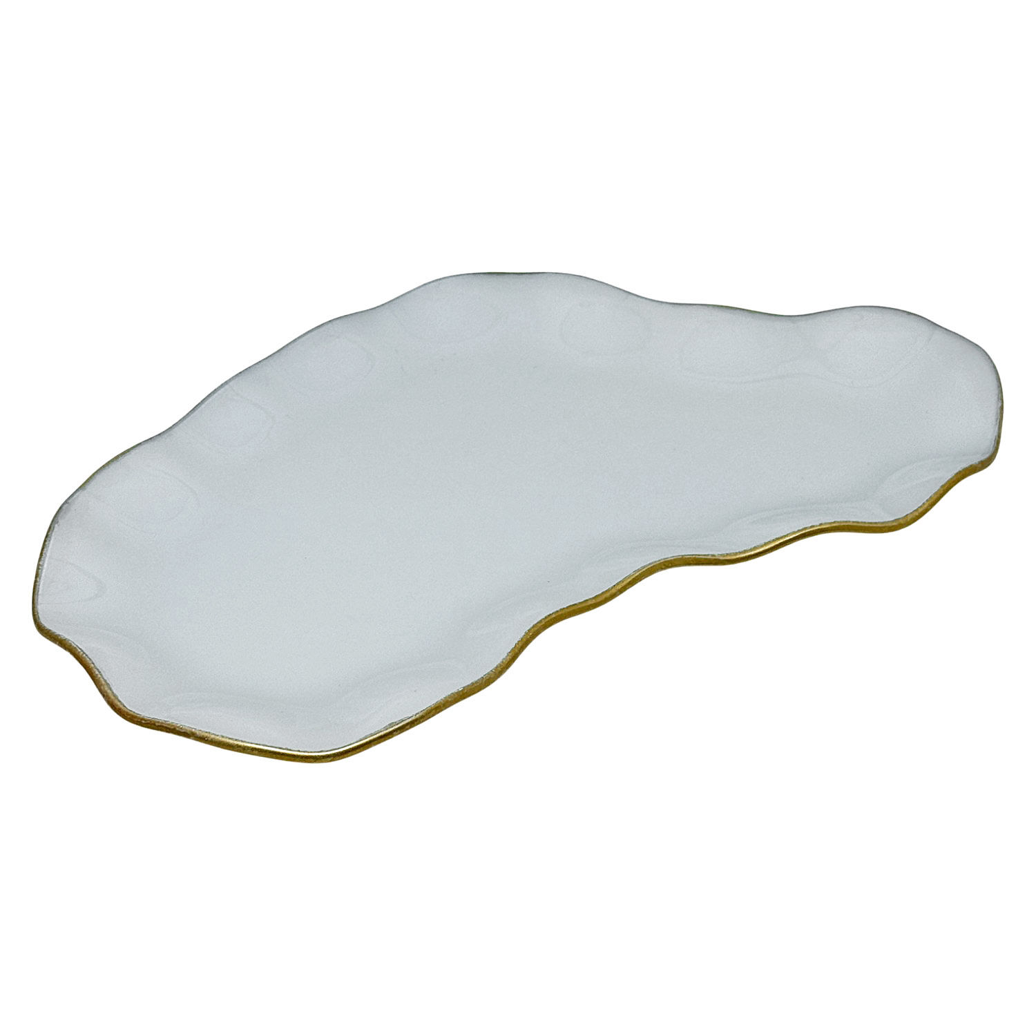 Bandeja Vidro Orgânica Branca Para Sala Lavabo Cozinha 28x14