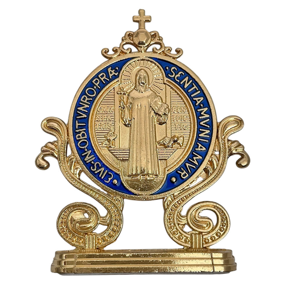 Miniatura: Medalha De São Bento Mini Religioso Em Metal Dourado E Azul