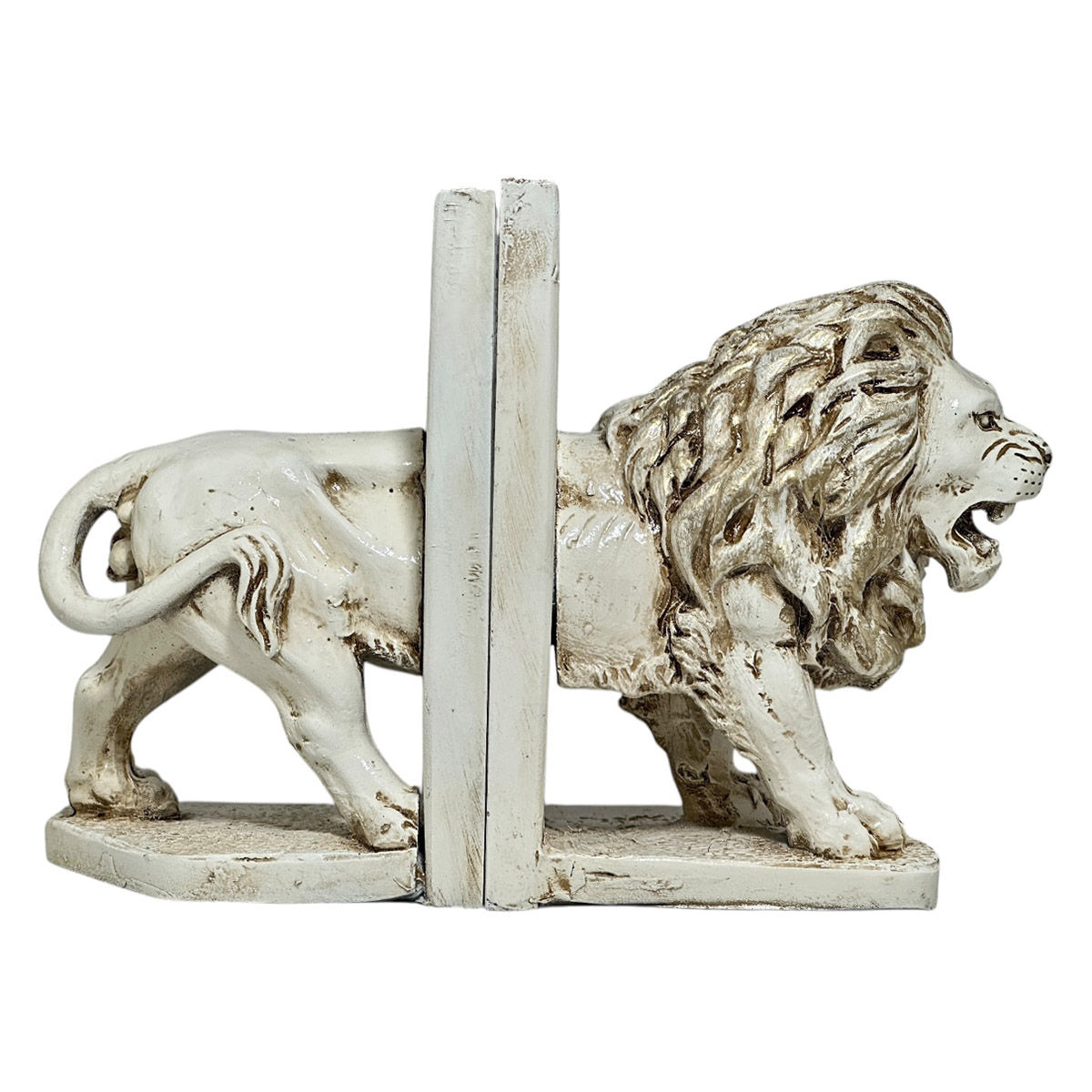 Kit 2 Aparadores De Livros Leão Decoração Resina Branco-Bege