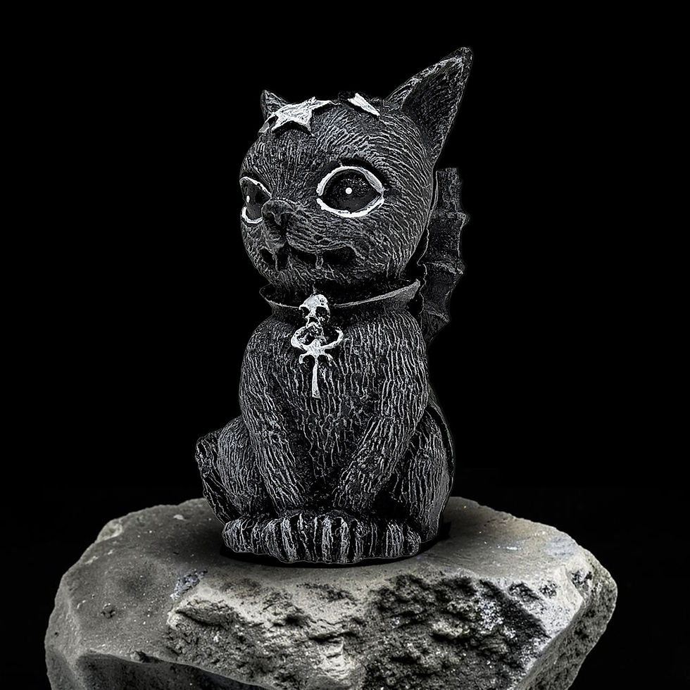 Miniatura: Gatinho Morcego Místico Intuição Noite Resina Cinza Com 8cm