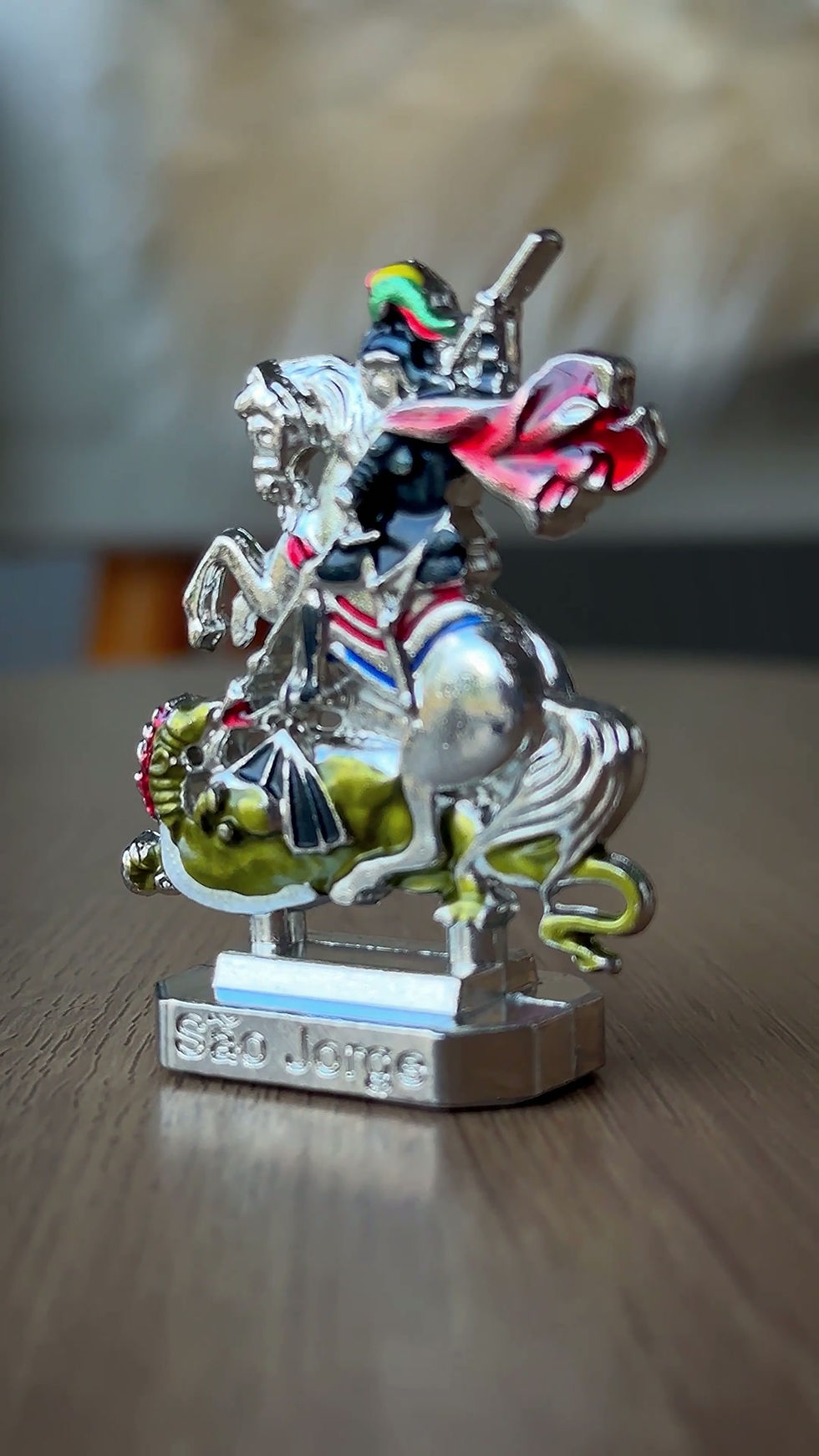 Miniatura: São Jorge No Cavalo Guerreiro Enfeite Mini De Metal Prateado