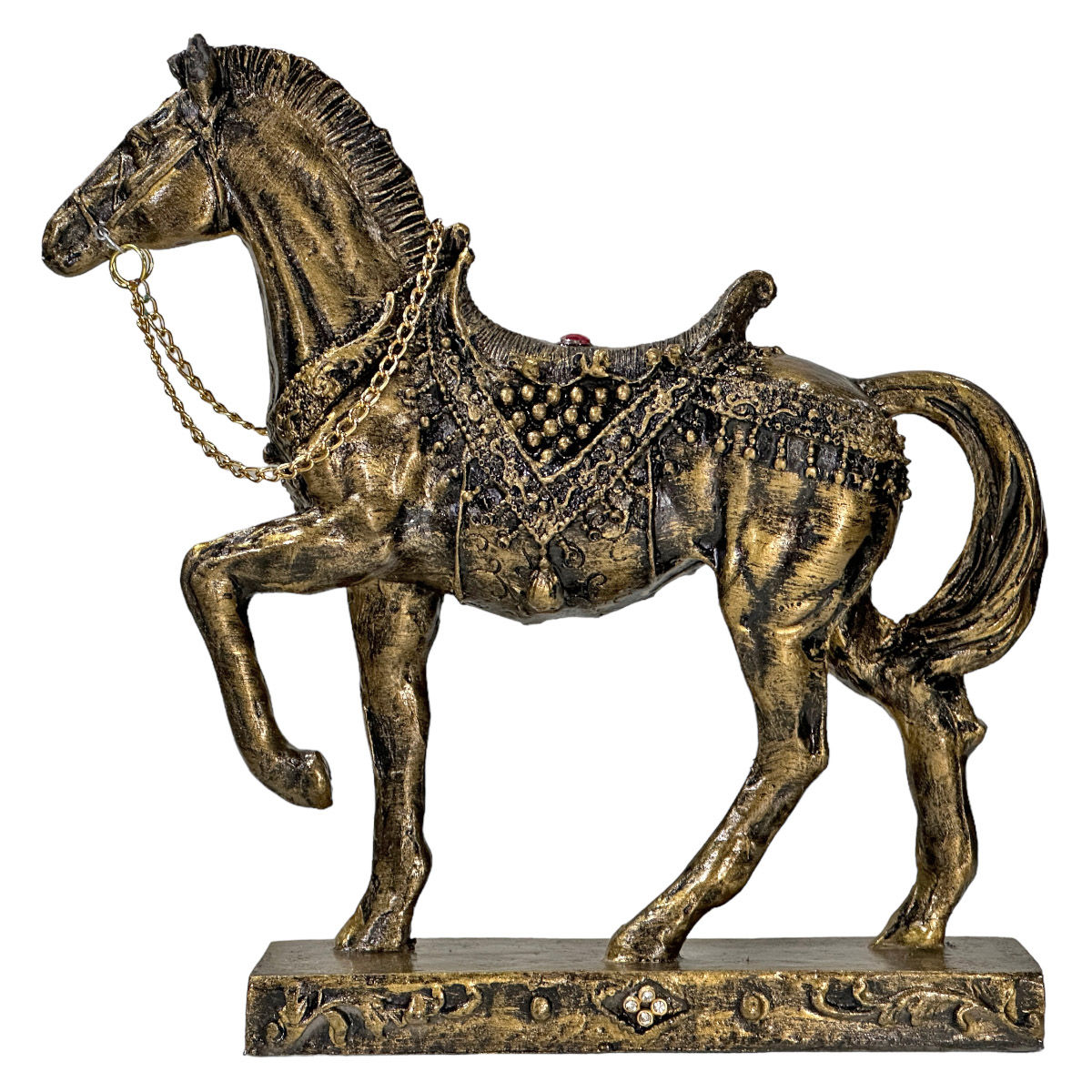 Cavalo Marchador Na Base Ouro Velho Enfeite Escultura 18cm