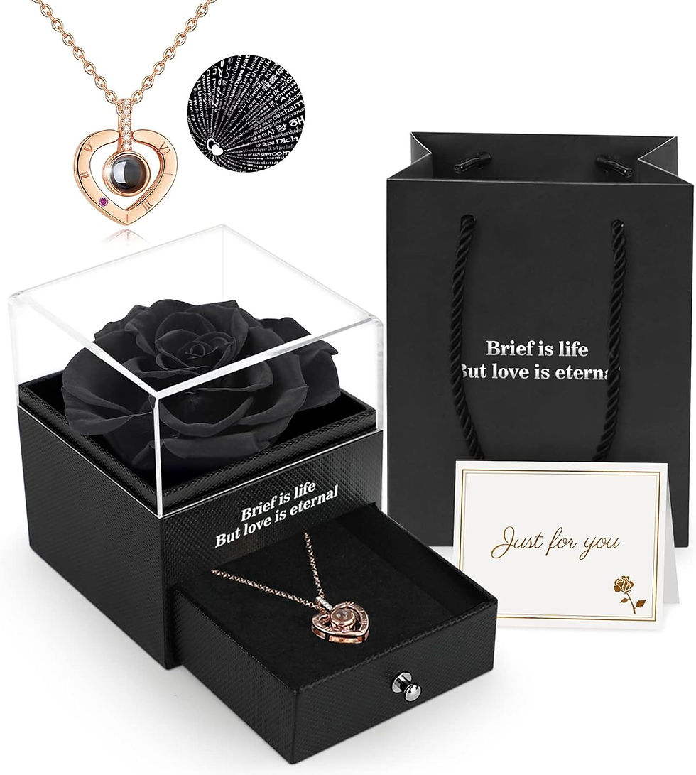Thumbnail: Preserved Real Rose Gift Box with I Love You Necklace, Handmade Eternal Rose Fl