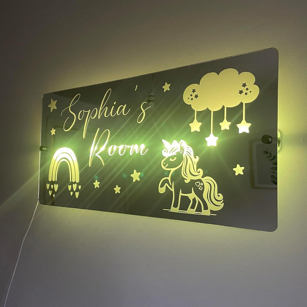 Thumbnail: Personalised Name Mirror Sign | Gift For Kids | Custom LED illuminated Light-Up
