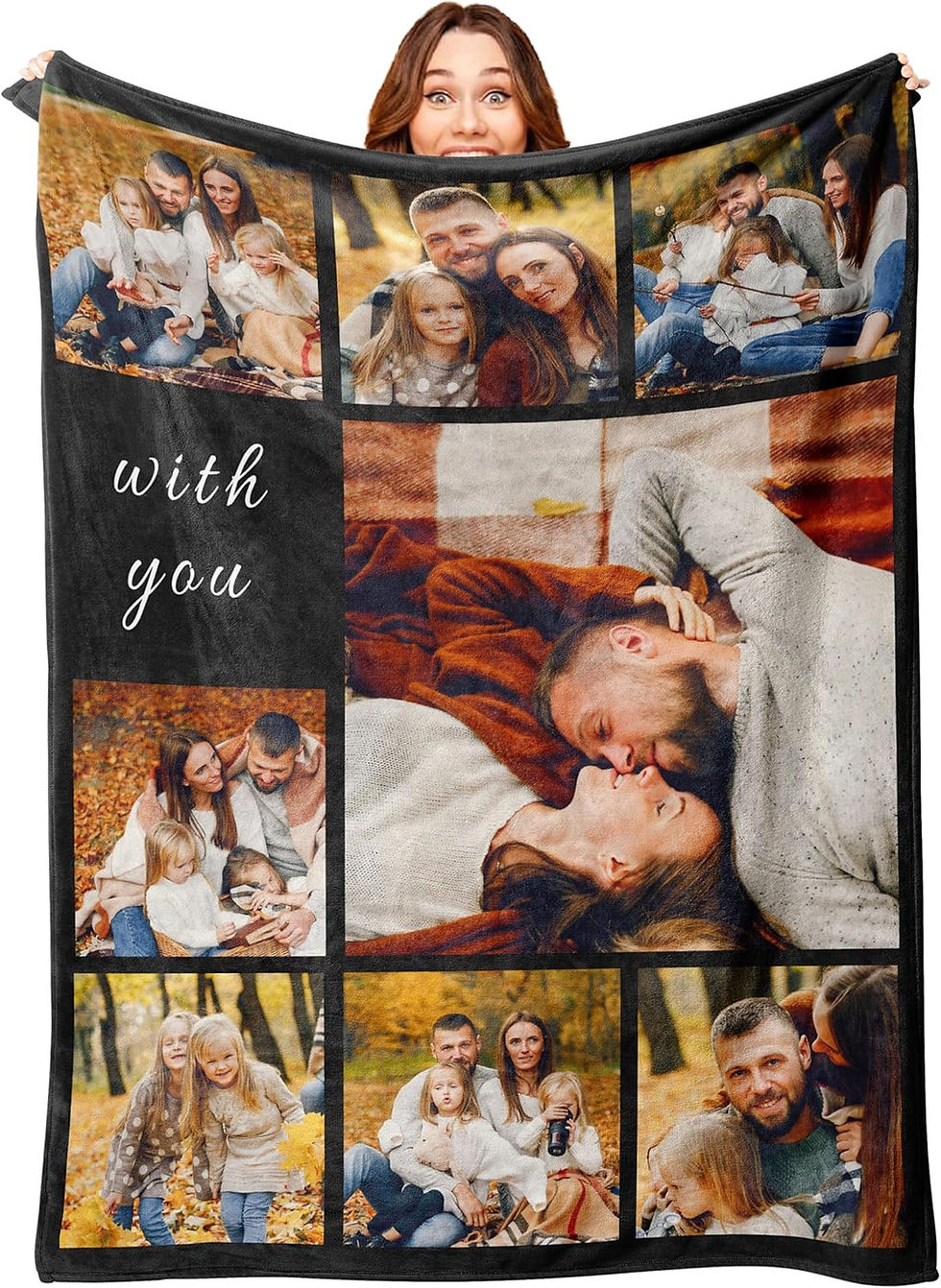 Thumbnail: Personalised Blanket Custom Photos Blanket Memory Gift with Photo Text Collage 