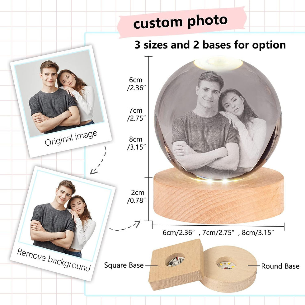 Thumbnail: Illustration of different size options for a personalized 3D photo engraved on crystal