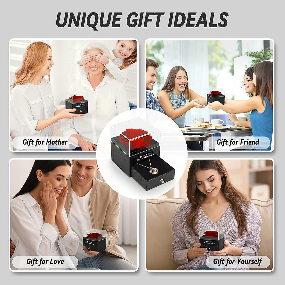 Thumbnail: Preserved Real Rose Gift Box with I Love You Necklace, Handmade Eternal Rose Fl