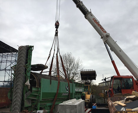 shipping container being moved