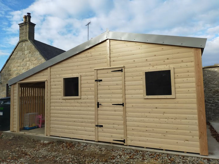 shed with apex roof and attached shelter built by Pads Sheds