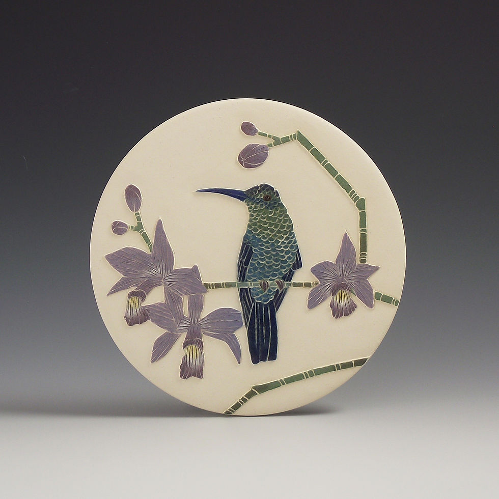 hummingbird & orchid ceramic wall hanging