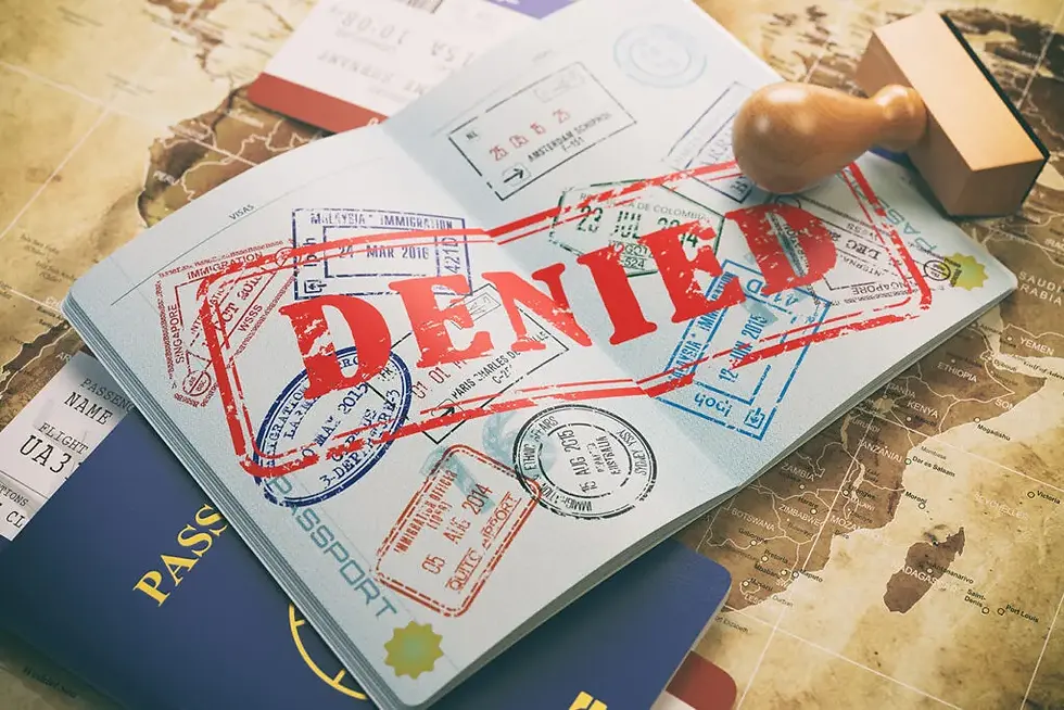 A Passport with a large DENIED stamp on it.