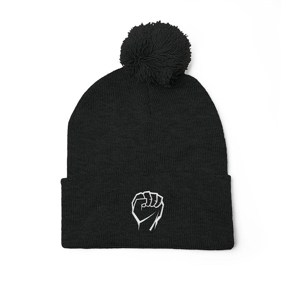 Thumbnail: Black Fist N' White Pom Pom Beanie