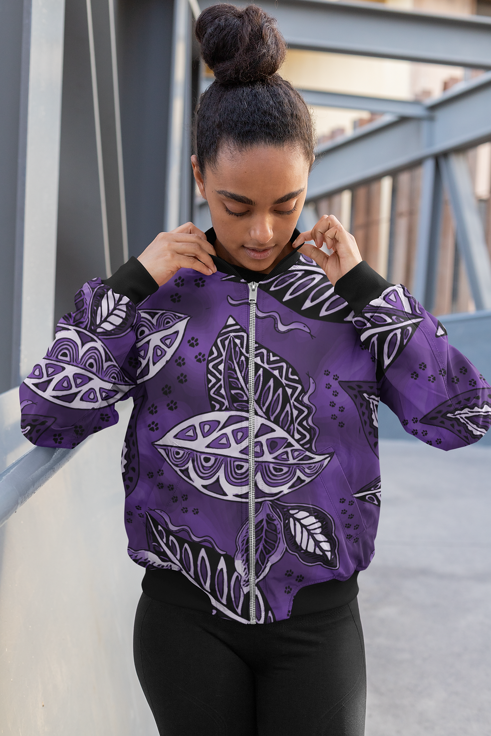 Thumbnail: Ankara Jungle Floor N' Purple Bomber Jacket