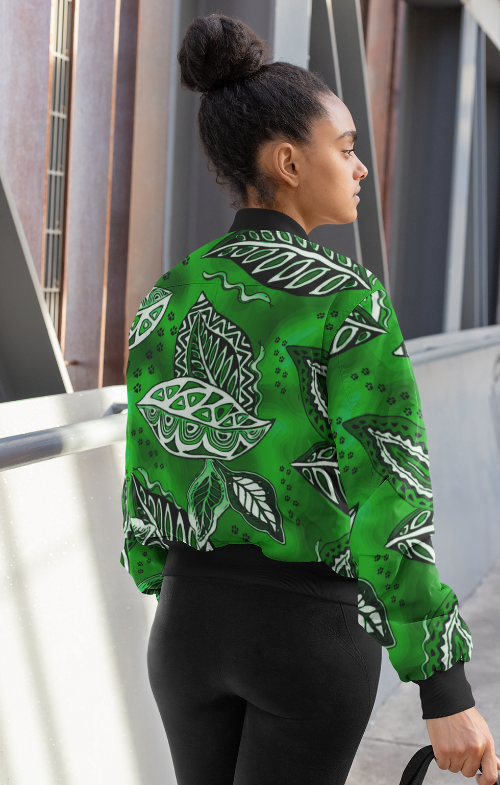 Thumbnail: Ankara Jungle Floor N' Green Bomber Jacket