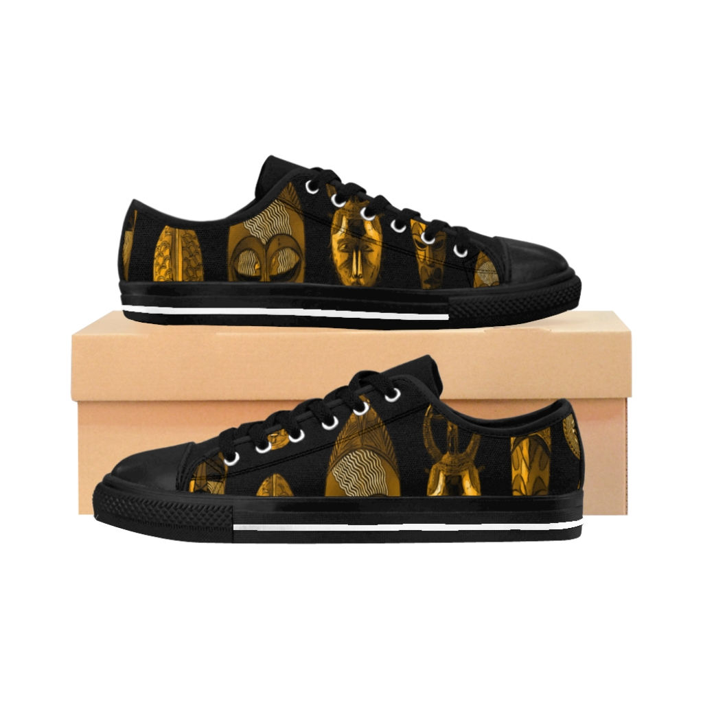 Gold KUBA & Tribal Masks Sneakers